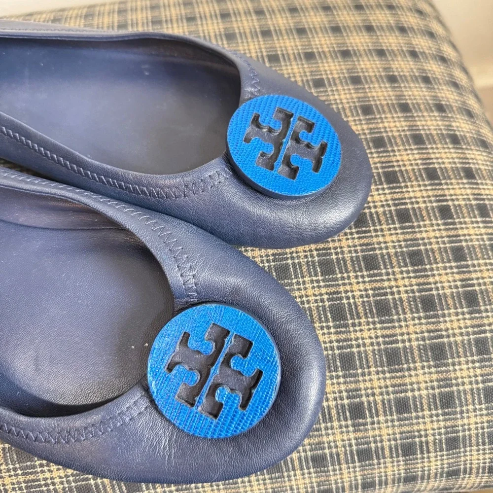 Tory Burch Minnie Travel Logo Medallion Ballet Flat Size 9.5 Navy Blue